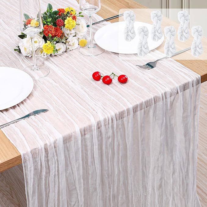 6 Pack Cheesecloth Table Runner 10Ft Christmas Gauze Boho Table Runners for Wedding Decor Bridal Shower Decorations Baby Shower Party(35" x 120")