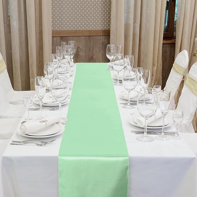 Aneco Satin Table Runner 12 x 108Inch Long Bright Silk and Smooth Fabric Party Table Runner for Wedding Banquet Party Decoration (Gradient Sage Green)