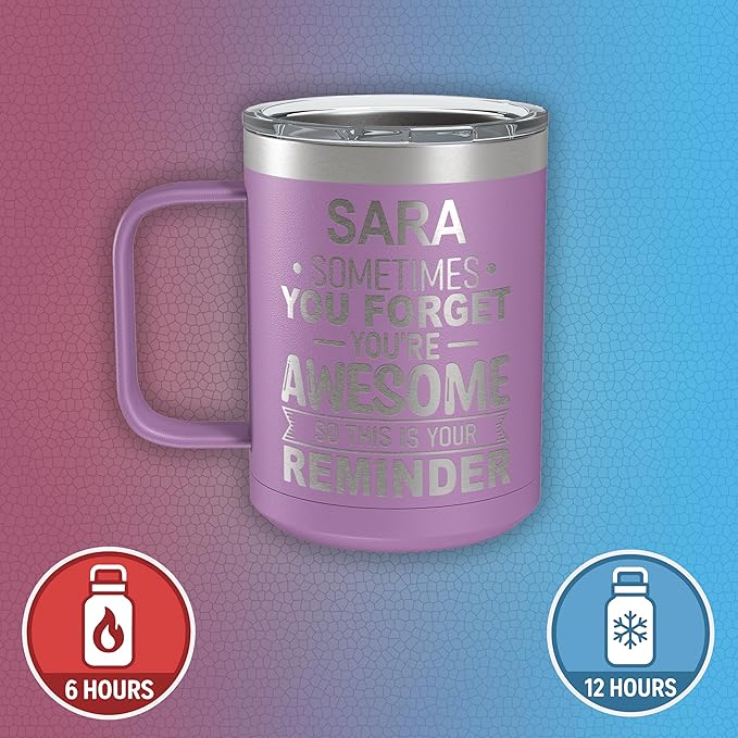 Personalized Inspirational Travel Coffee Mug, Inspirational Gifts for Men Dad Wife Sister Women, Custom Birthday For Him Her, Customized You?셱e Awesome Tumbler, Teacher Coworker Gift 15oz Light Purple
