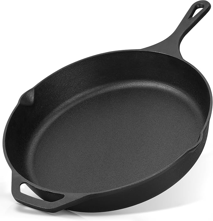 Zulay Kitchen Pre-Seasoned Cast Iron Skillet ??12.5 Inch Heavy Duty Frying Pan for Indoor & Outdoor Cooking ??Oven, Stovetop, Induction, Grill & Campfire Safe