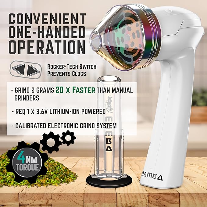 Mamba Grinders Electric Spice Grinder for the Kitchen. Easy to Use USB Rechargeable Grinder, 2g White