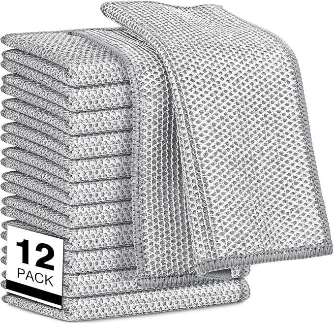 AIDEA Non Scratch Wire Dishcloth 12PK, Wire Dishwashing Rag for Wet and Dry, Washable Dish Rags No Odor, Cleaning Pads Steel Scrubber for Cookware, Sinks, Dishes, Stove Tops, 7"횞8"
