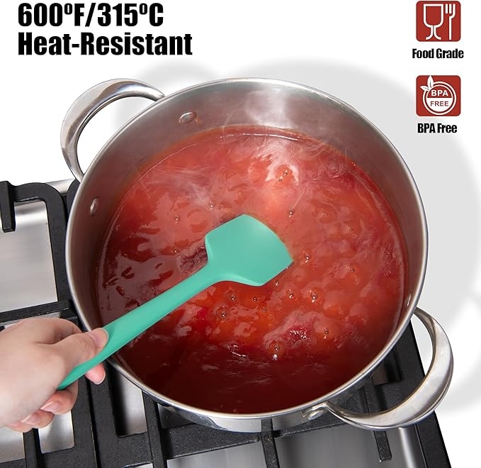 600째F Heat Resistant Silicone Spatula, Doosu High Temp Flexible Kitchen Rubber Bowl Scrapers Food Grade Seamless Baking Supplies Scratch-Proof for Scraping Non-Stick Pans (11.4in, Aqua Sky)