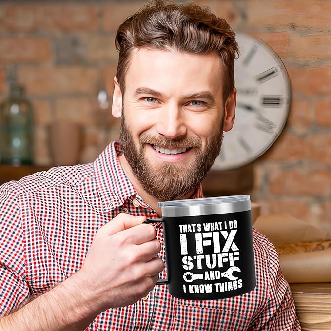 Valentines Day Gifts for Him - 14 oz Stainless Steel Insulated Coffee Mug with Lid - Funny Birthday Men Gifts for Dad from Daughter Son, Husband Birthday Gift Ideas, Funny Dad Gift for Grandpa