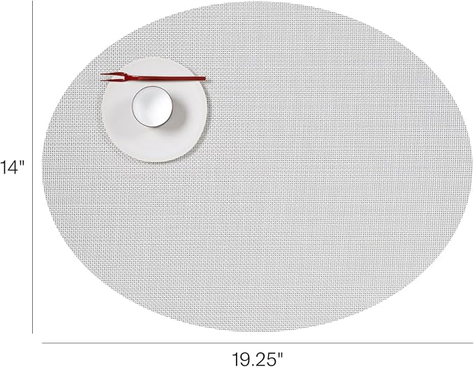 Chilewich Mini Basketweave Placemats in White - Set of 4 - Easy Care Woven Tabletop Textiles - Indoor/Outdoor - 19.25" x 14" Oval