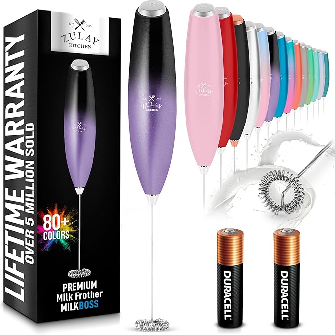 Zulay Kitchen Milk Frother Handheld Electric Whisk with AA Duracell Batteries ??Durable Drink Mixer for Coffee, Lattes, Cappuccinos & More - Galaxy