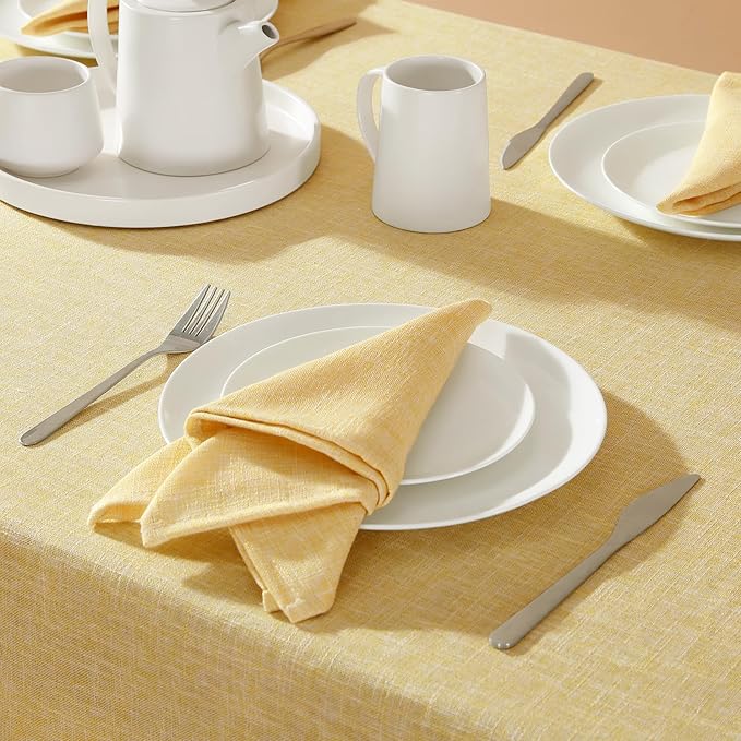 Laura Ashley Harper Luxuriously Smooth Fabric Tablecloth for Formal or Casual Dining, Holiday, Banquet, Wedding or Party, 60" x 84", Yellow