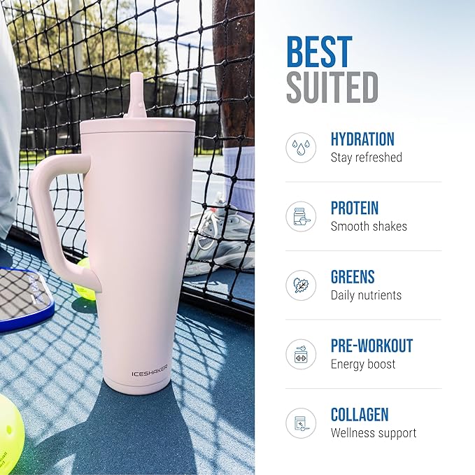 Ice Shaker 40 oz Tumbler with Handle and Straw | 40oz Oakley | Cold for 30+ Hours | 2-in-1 Tumbler Shaker Bottle | Odor-Free 40 ounce Bottle for Water, Protein Shakes, Smoothies, Cocktails
