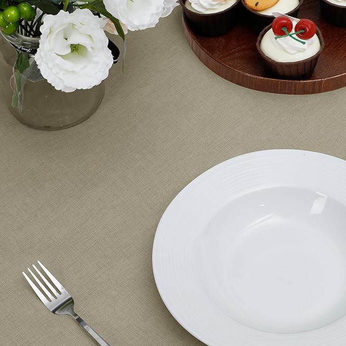Easy-Going Faux Linen Waterproof Spill-Proof Tablecloth Stain Resistant Rectangle Table Cloth Wrinkle Free Decorative Fabric for Kitchen, Dining, Party, Weddings, Restaurants (52x70 in, Khaki)