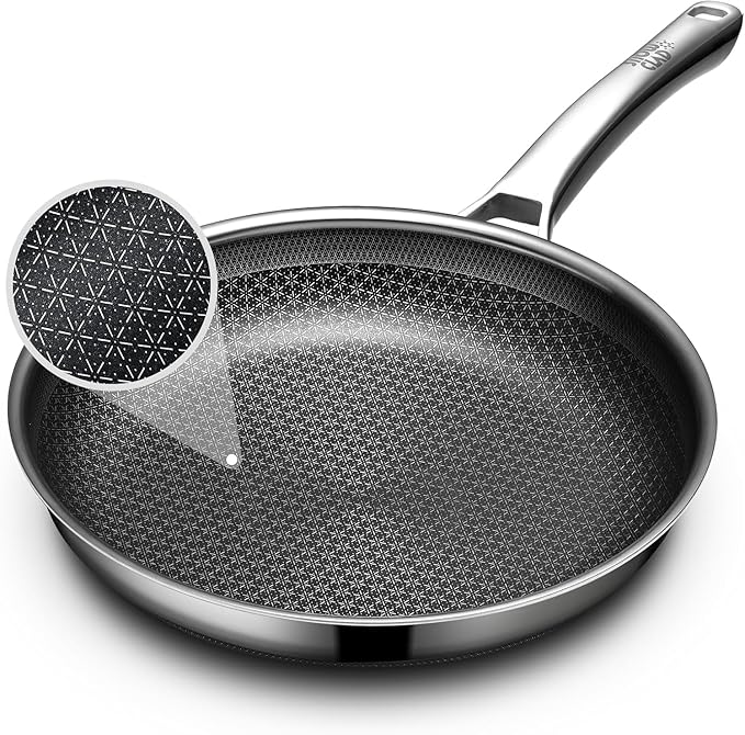 Non Stick Frying Pans 12 inch, Hybrid Frying Skillets Nonstick,non stick Stainless Steel Pans, Dishwasher and Oven-Safe Chef Pan, Induction Compatible Cooking Pan, PFOA Free Cookware