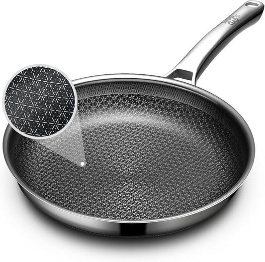 Non Stick Frying Pans 12 inch, Hybrid Frying Skillets Nonstick,non stick Stainless Steel Pans, Dishwasher and Oven-Safe Chef Pan, Induction Compatible Cooking Pan, PFOA Free Cookware