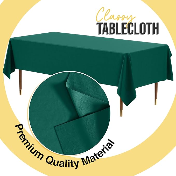 Exquisite 66% Thicker Premium Plastic Table Cloth Rectangle Table Cover 0.5 Mil 24 Pack Dark Green Table Cloth 54 Inch x 108 Inch Disposable Tablecloth Won't Tear Easily Like Cheap Thin Brands