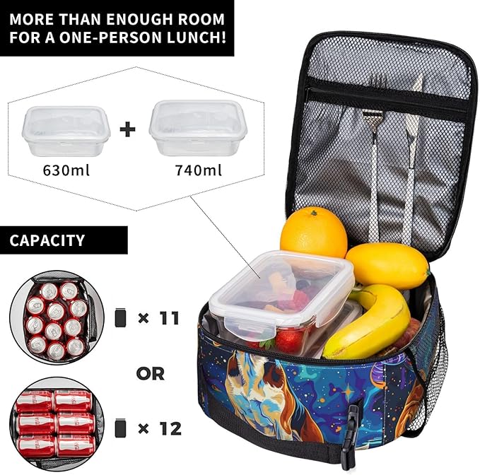VANZEV Insulated Lunch Box for Women Men, Beagle Dog Planet Theme Lunch Box Reusable Portable Lunch Bag Cooler Tote Waterproof Lunch Container for Office Picnic Work Travel Hiking