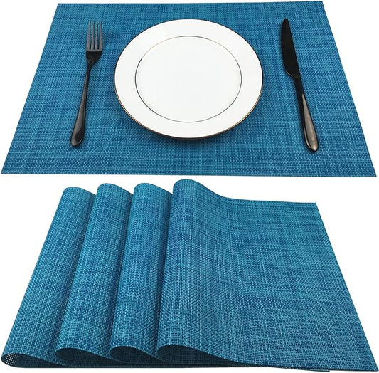 WAZAIGUR Placemats Easy to Clean Crisscross Woven Vinyl Place Mats Durable Non-Slip Heat Resistant Table Mats Placemats for Kitchen Table Set of 4,Blue