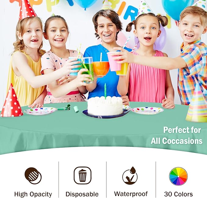 Party Solids 6-Pack Premium Plastic Tablecloth 84in. Round Plastic Table Cover - Mint