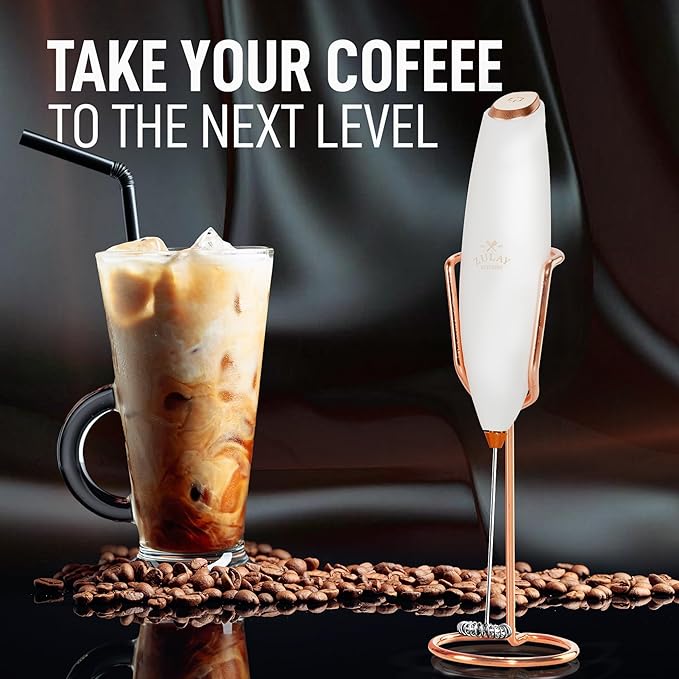 Zulay Kitchen Executive Series Luxury Gift Milk Frother with 4 Duracell Batteries ??Handheld Electric Foam Maker for Coffee, Lattes & Hot Chocolate ??Deluxe Finish, Ultimate Gift for Coffee Lovers
