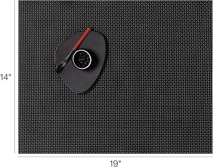 Chilewich Basketweave Placemats in Black - Set of 4 - Easy Care Woven Tabletop Textiles - Indoor/Outdoor - 19" x 14" Rectangle