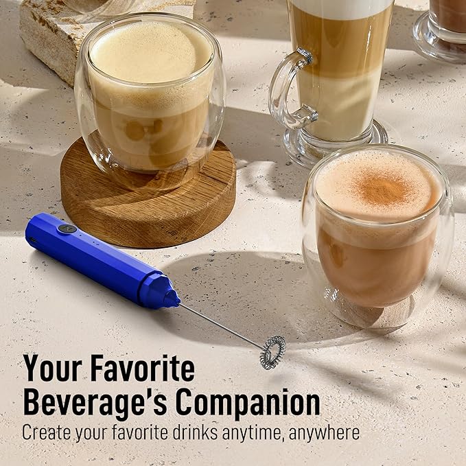 Zulay Froth N Go Milk Frother ??Rechargeable 3-in-1 Handheld Frother Wand with Travel Case & USB-C Charger ??Single, Double & Egg Whisk for Latte, Cappuccino, Matcha, Protein Shakes ??Royal Blue