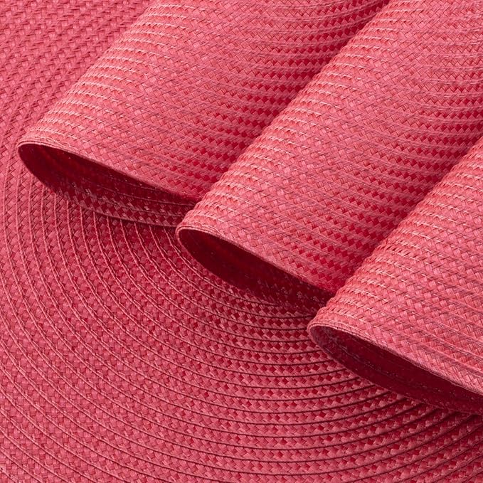 Winknowl Round Braided Placemats Set of 4 Washable Woven Heat Resistant Table Mats for Kitchen Dining Tables 15 inch Round Place Mats (Red,4pcs)