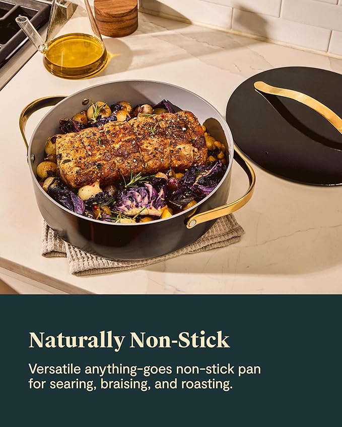 Caraway Rondeau - 6 Qt Non-Stick Pan with Lid - Free From Forever Chemicals - Perfect for Searing, Braising, & Roasting - Black