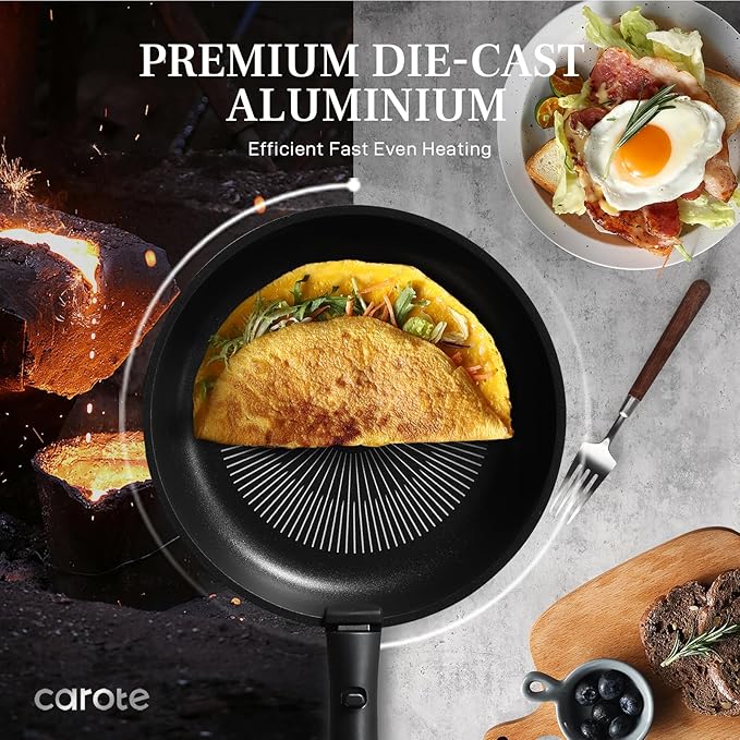 CAROTE 20pcs Non Stick Pots and Pans Set with Temperature Spot, Detachable Handle Nonstick Cookware Set Black, Dishwasher/Oven Safe,RV Camping Cooking Set, Kitchen Pot and Pan Set