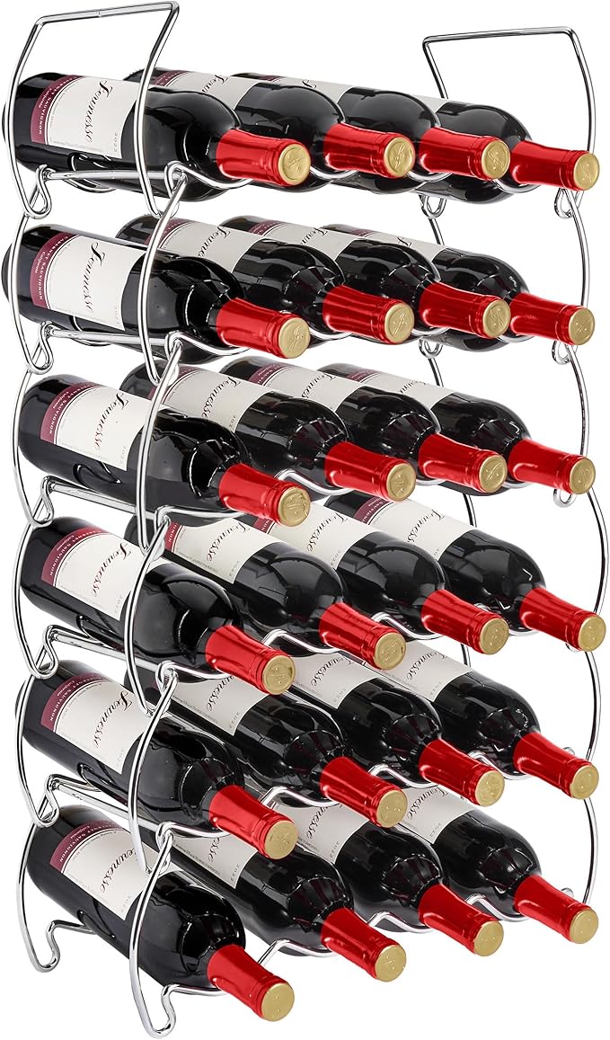 Sorbus 6-Tier Stackable Wine Rack - Classic Style Wine Racks for Bottles - Perfect for Bar, Wine Cellar, Basement, Cabinet, Pantry, etc - Hold 24 Bottles, Metal (Silver)