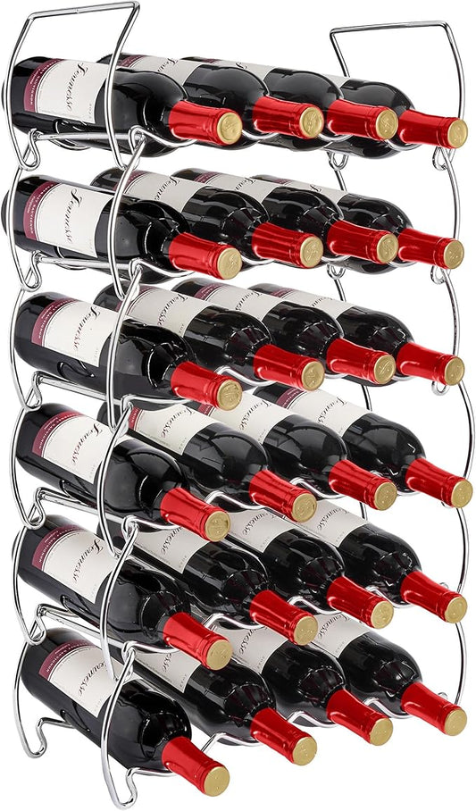Sorbus 6-Tier Stackable Wine Rack - Classic Style Wine Racks for Bottles - Perfect for Bar, Wine Cellar, Basement, Cabinet, Pantry, etc - Hold 24 Bottles, Metal (Silver)