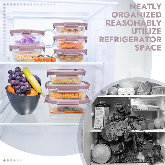 10-Pack Glass Food Storage Containers with Tempered Lids ??Borosilicate, Airtight, Oven-Safe (-4째F~950째F), BPA-Free, 4.4 & 1.6 Cup, Leak-Proof, Dishwasher Safe (Pink)