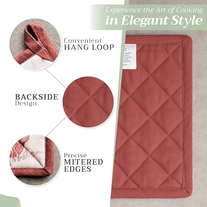 Maison d' Hermine Pot Holders 100% Cotton Heat Resistant Potholders 8" x 8" Hot Pads with Loop for Thanksgiving Christmas Decorations BBQ Cooking Handling Hot Pans (Pack of 1, Holy Jouy - Brown)