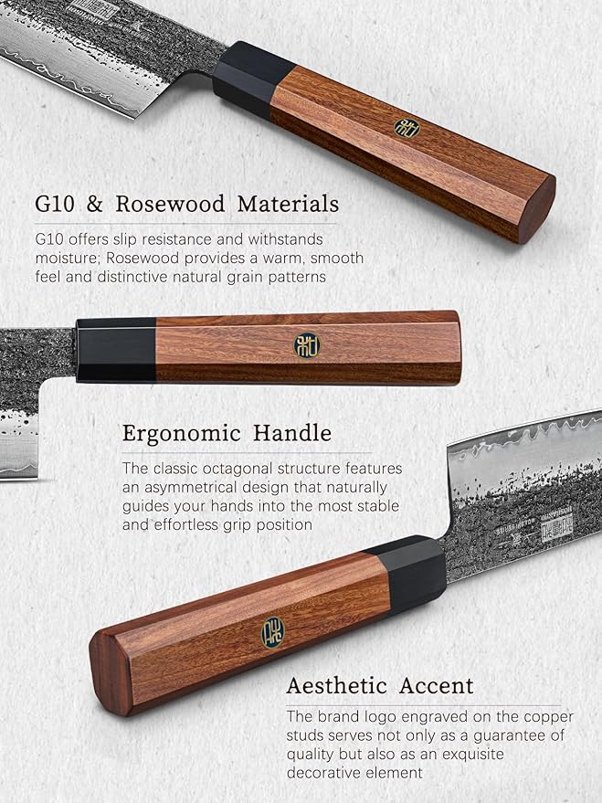 HOSHANHO 7 Inch Nakiri Knife, Japanese High Carbon Steel Vegetable Cleaver Knife, Professional Meat Vegetable Chef Knife with Ergonomic Rosewood Handle
