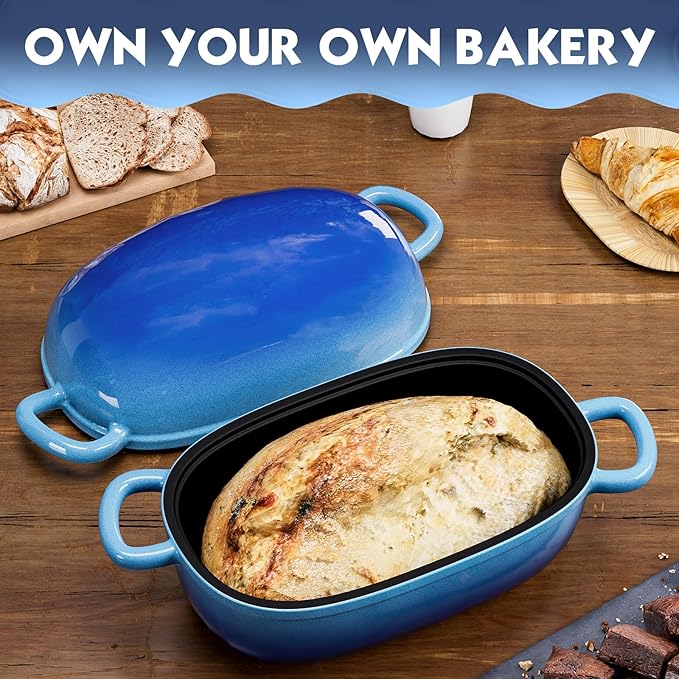 Dutch Oven for Bread Baking 9x6 Inch - 2.5QT Bread Pans for Homemade Bread Cast Iron Bread Pan Dutch Oven Loaf Pan with Lid and Loop Handles for Homemade Breadmaking