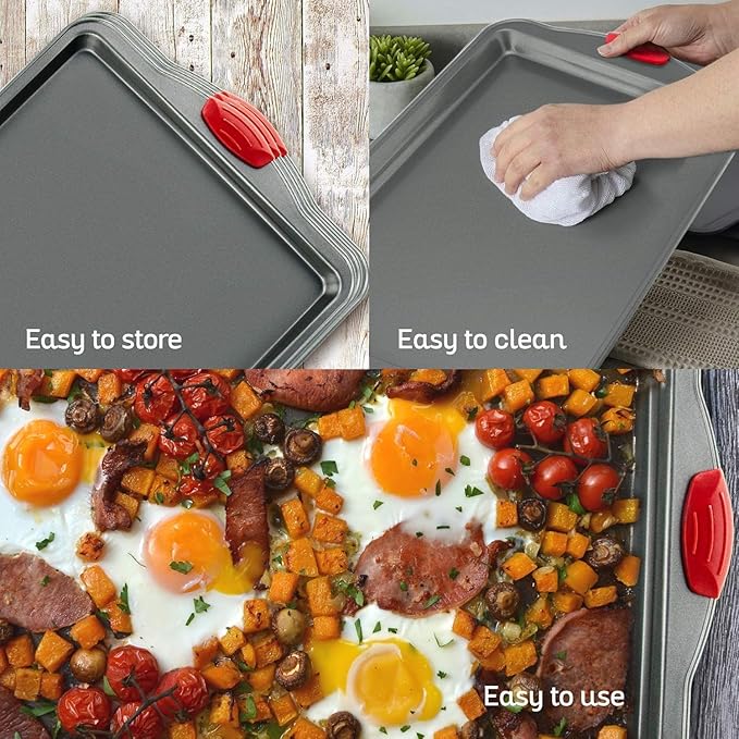 Boxiki Kitchen Nonstick Baking Sheet Pan ??Heavy-Gauge Carbon Steel, Warp, Dent, and Rust-Resistant ??Gourmet Rimmed Half Cookie Sheet Trays, Non-Toxic for Exceptional Baking Performance - 15x10 Inch