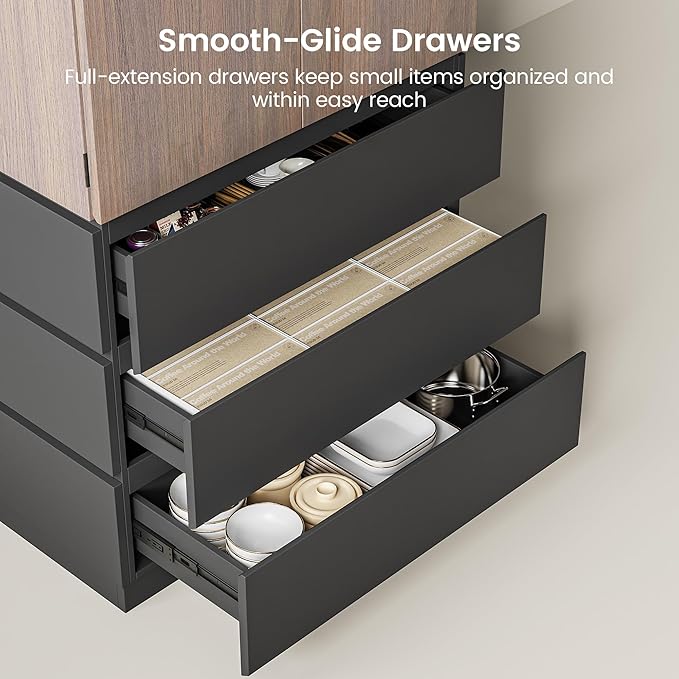 70.8" Kitchen Pantry Cabinet with 3 Drawers Kitchen Storage Food Pantry with 3-Tier Cabinet & Door-Mounted Shelves Hidden Handle Magnetic Closure Freestanding Storage for Dining Room Office