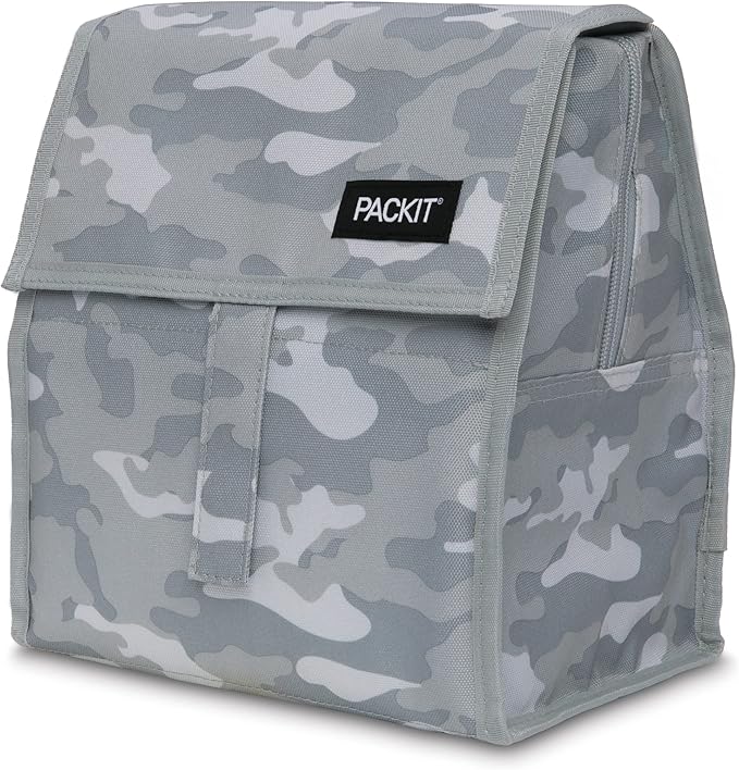PackIt짰 Freezable Lunch Bag, Tonal Camo Gray, Built with EcoFreeze짰 Technology, Foldable, Reusable, Zip and Velcro Closure with Buckle Handle, Designed for Work Lunch and Fresh Lunch On the Go