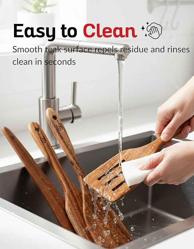 4-Piece Teak Wood Spurtle Utensil Set ??Premium Natural Wooden Cooking Tools for Nonstick Cookware, Stirring & Serving ??Durable, Non-Toxic Kitchen Spatulas