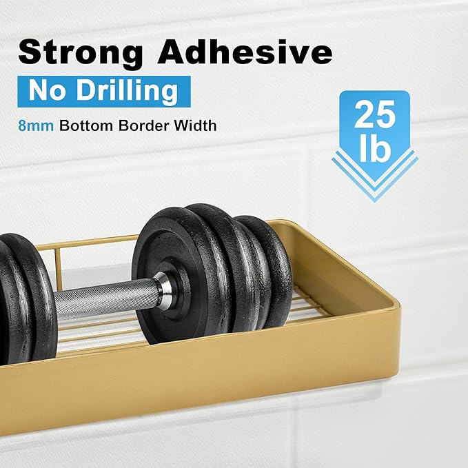 Premium Shower Caddy, 3 Pack Gold: Rustproof, Scratchproof, Quick Drainage, Adhesive Shower Storage Rack
