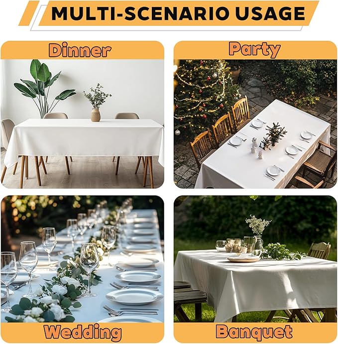 TWINPRET Rectangle Tablecloth 60 x 102 Inch, White Waterproof Washable Polyester Table Cloth - Stain & Oil Resistant Rectangular Table Cover for Outdoor, Indoor, Banquet & Party (Fits 6 Foot Tables)