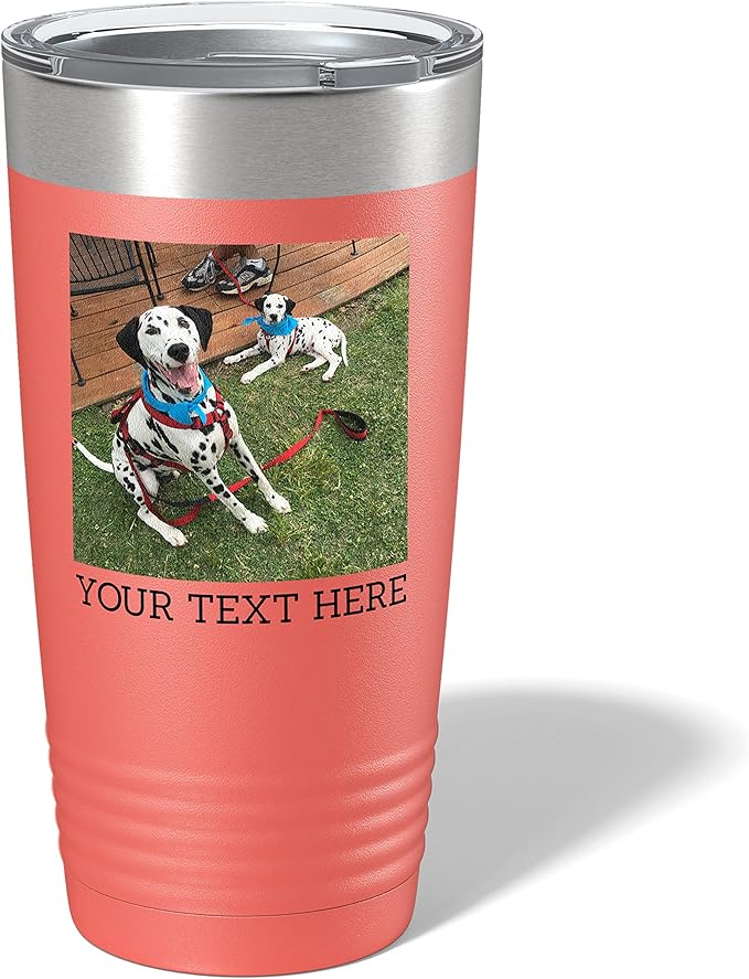 Personalized 20oz (17 Colors) Photo Picture Printed Insulated Stainless Steel Powder Coated Tumbler with Lid ??Customized Mom Mother's Day Gift Gift for Men, Custom Mum Women Dad Men (Coral)