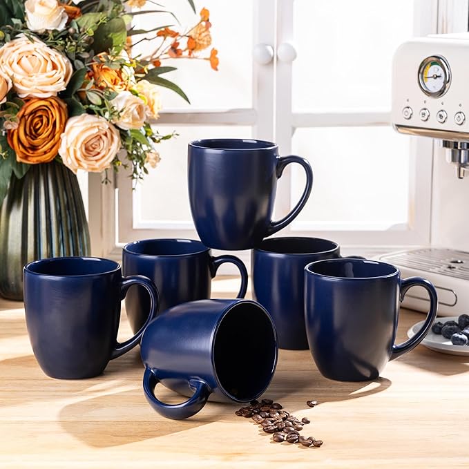 GBhome 16oz Coffee Mugs Set of 6, Large Ceramic Coffee Mugs for Man, Woman, Dad, Mom, Modern Coffee Mugs Set with handle for Tea/Latte/Cappuccino/Milk/Cocoa. Dishwasher&Microwave Safe,Matte Blue