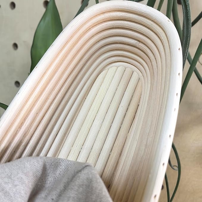 2 Pack 21.7 Inch Oval Banneton Proofing Basket Set, Natural Rattan Sourdough Bread Baking Bowl with Linen Liner, Large Cane Dough Rising Kit for Home Bakers Making Artisan Baguette Batard