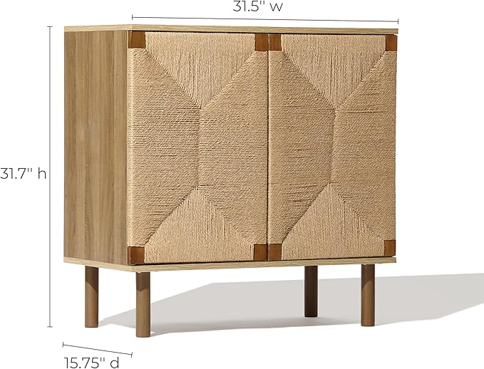 LuxenHome 31" Sideboard Buffet Cabinet with Storage, Seagrass Boho Accent Cabinet, Mid Century Modern Small Sideboard Storage Cabinets for Kitchen, Living Room, Entryway