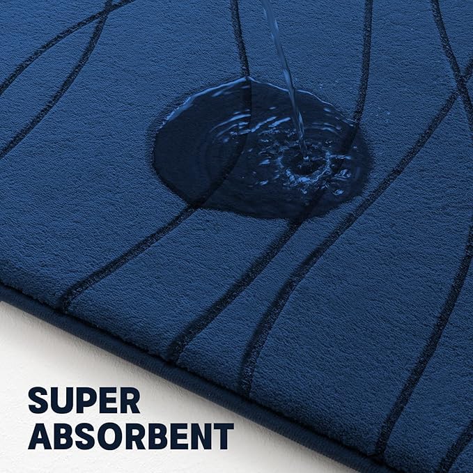 YIHOUSE Memory Foam Blue Bathroom Rug Sets 3 Piece, Ultra Absorbent Bath Mat for Bathroom - Non-Slip Machine Washable & Dry Quickly, 3 Piece Bathroom Mat Set, Navy Blue