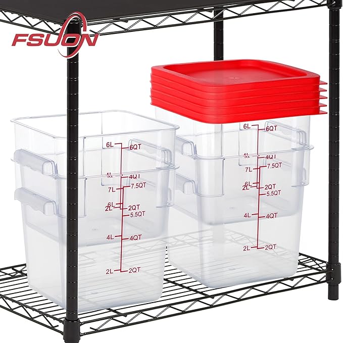 4 Pack Clear Food Storage Containers with Lids and Handles Polycarbonate Square Commercial Food Containers, NSF (6Qt)