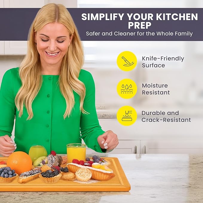 Extra Large Bamboo Cutting Board Featuring 18 Inch Wood Cutting Boards for Kitchen with Glue-Free Surface????Non-Toxic Wooden Chopping Boards, FSC-Certified, Durable Carving Boards - Rectangle