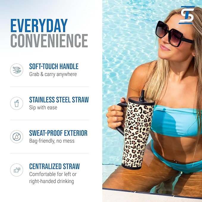 Ice Shaker 40 oz Tumbler with Handle and Straw | 40oz Leopard | Cold for 30+ Hours | 2-in-1 Tumbler Shaker Bottle | Odor-Free 40 ounce Bottle for Water, Protein Shakes, Smoothies, Cocktails