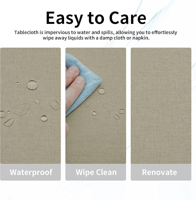 Easy-Going Faux Linen Waterproof Spill-Proof Tablecloth Stain Resistant Rectangle Table Cloth Wrinkle Free Decorative Fabric for Kitchen, Dining, Party, Weddings, Restaurants (60x120 in, Linen)