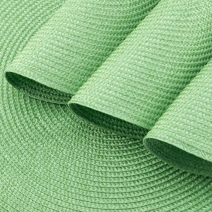 Winknowl Round Braided Placemats Set of 4 Washable Woven Heat Resistant Table Mats for Kitchen Dining Tables 15 inch Round Place Mats (Grass Green,4pcs)