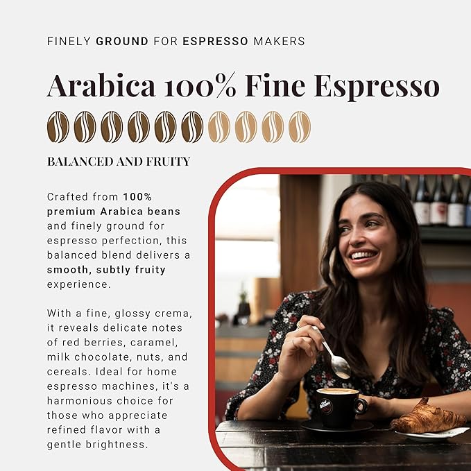 Caff챔 Vergnano Italian Finely Ground 100% Arabica Espresso Coffee ??Intensity 6, Delicate & Subtly Fruity Flavor Blend, Slow Roasted with Notes of Milk Chocolate, Caramel & Nuts, 8.82 oz Tin