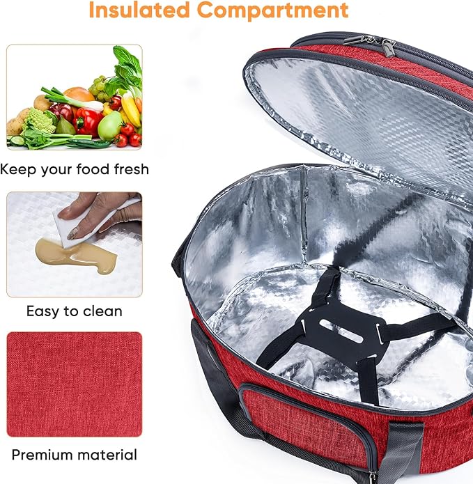 Double-Layer Slow Cooker Carrying Bag for 6-8 Quart CrockPot and Hamlton Beach Slowcooker, Travel Bag with Lid Fastener for Crock-pot, Portable Carrier with See-thought Window(BAG ONLY)