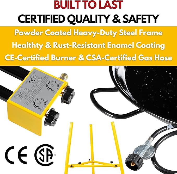 Paella Burner and Stand Set 12 Servings, 18 Inch Paella Pan, Dual Propane Outdoor Stove with Stand & Regulator, Portable Gas Cooker for Camping Crawfish Boil Cooking Outdoor, Paellera Propano